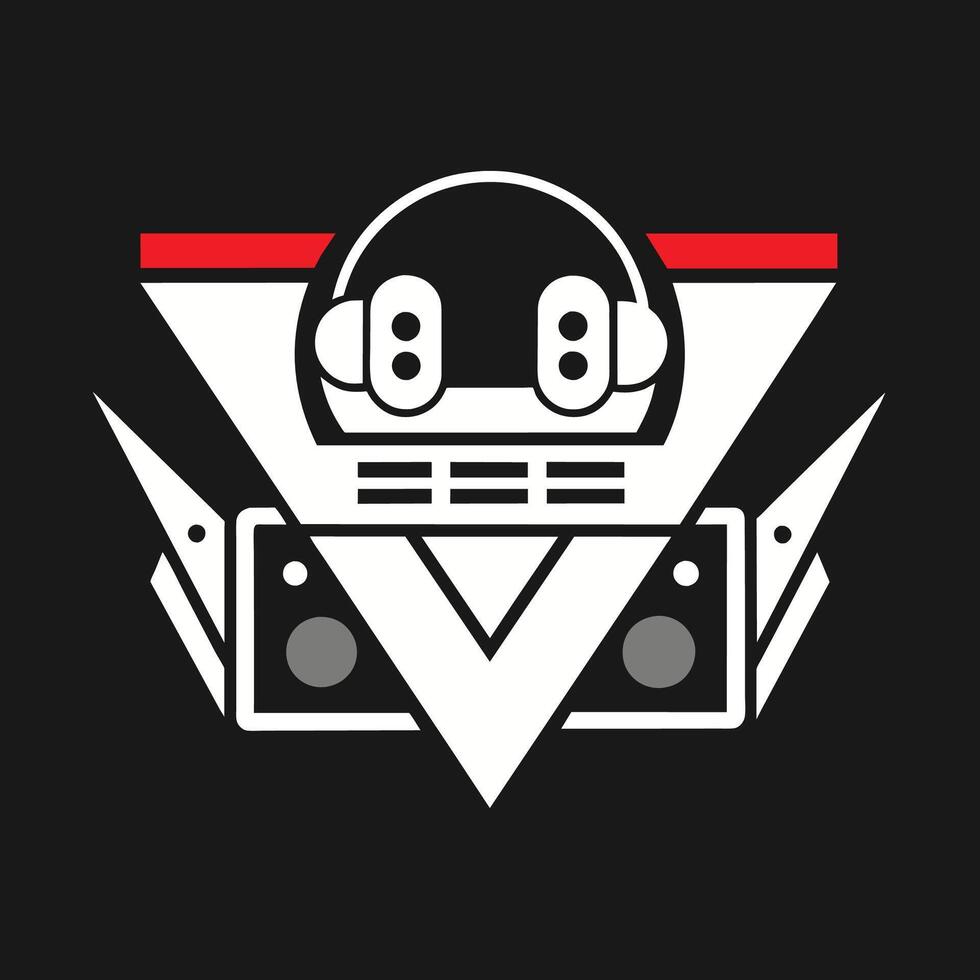 A black and white logo featuring headphones, creating a stylish and modern design, A hip underground nightclub known for its minimalist branding and cutting-edge DJ sets vector