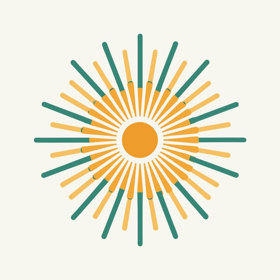 A vibrant orange and green sunburst stands out against a clean white background, creating a striking visual contrast, Sunburst design with clean lines and minimal color palette vector