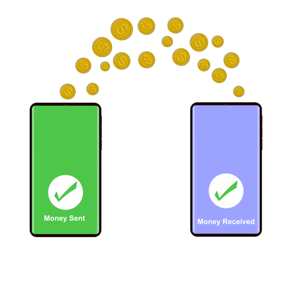 Smartphones and sending money sending money by smartphones on transparent background. png