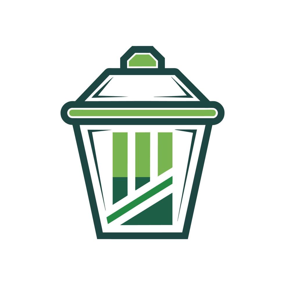 A logo featuring a green and white trash can, symbolizing a community cleanup crew, A geometric logo for a community cleanup crew featuring a trash can outline vector