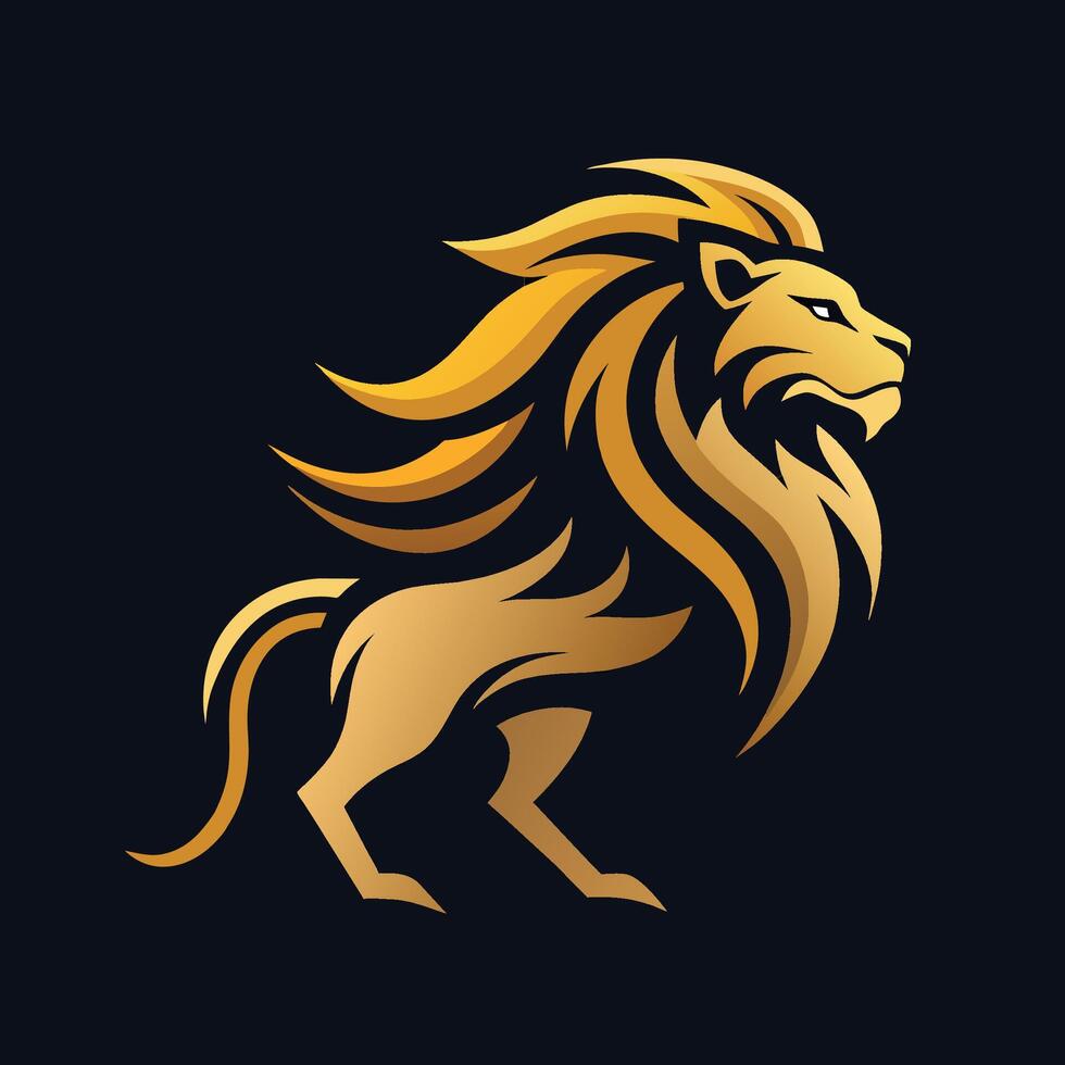 un majestuoso león con un fluido melena en un oscuro fondo, un majestuoso león con un melena fluido en el viento, minimalista sencillo moderno logo diseño vector