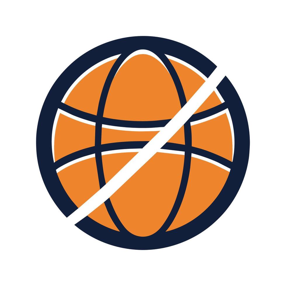 Sign indicating no basketball is allowed, isolated on a white background, A minimalist design featuring a basketball, minimalist simple modern logo design vector