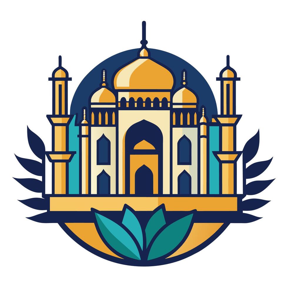 un blanco y amarillo edificio soportes alto debajo un claro azul cielo, un limpiar diseño de el taj mahal, minimalista sencillo moderno logo diseño vector