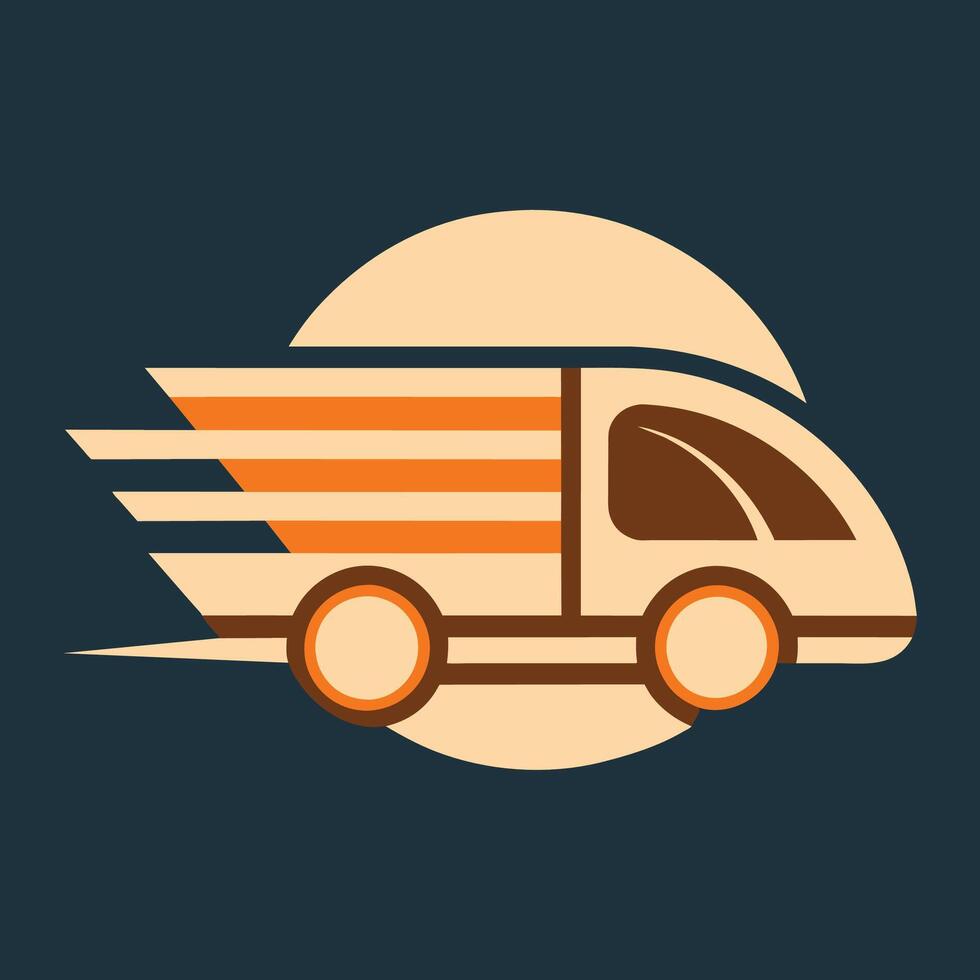 Stylized truck silhouette against bright sun in the background, Using negative space to create a minimalist logo for a transport service vector