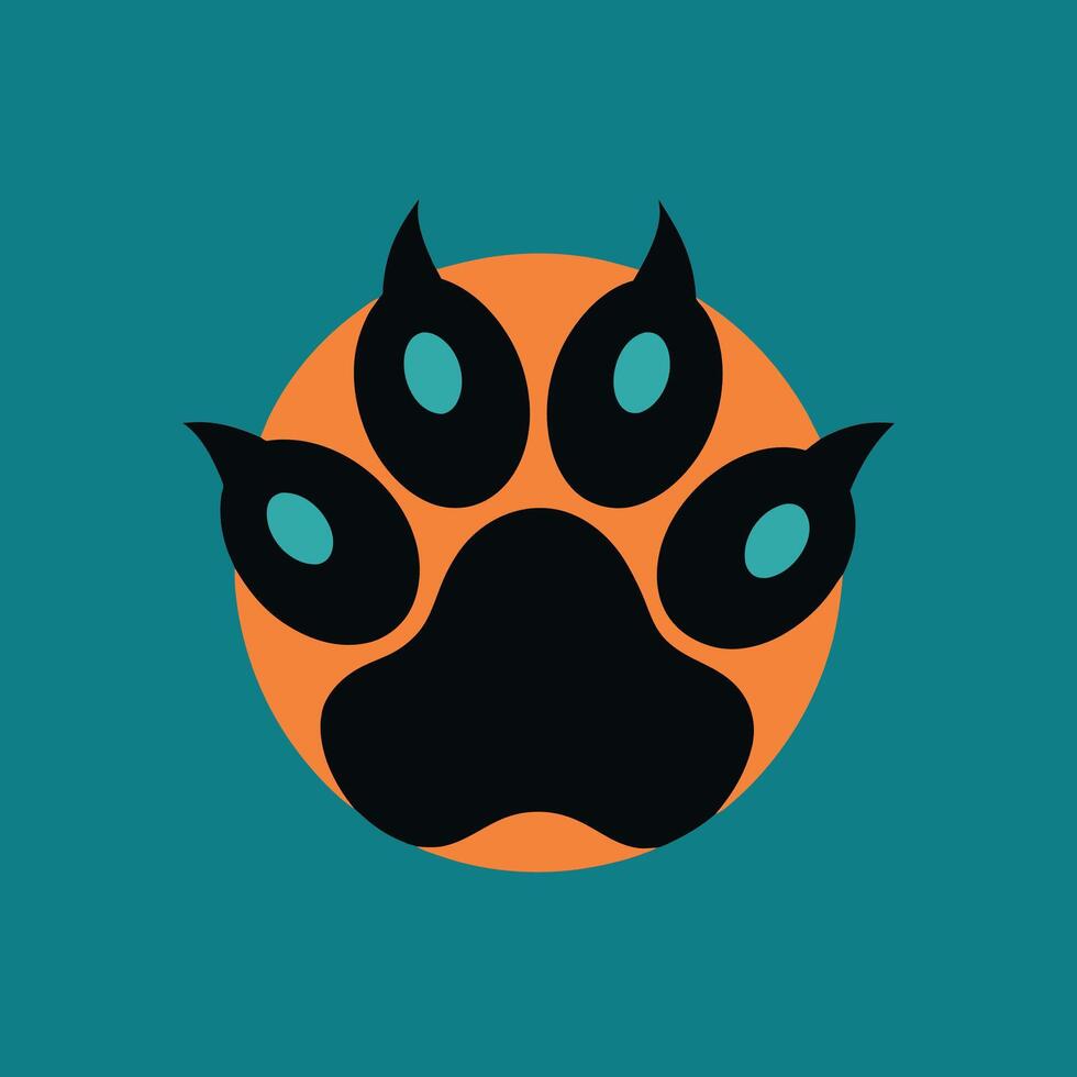 A dogs paw with blue eyes against a blue background, A minimalist design of a lion's pawprint, minimalist simple modern logo design vector