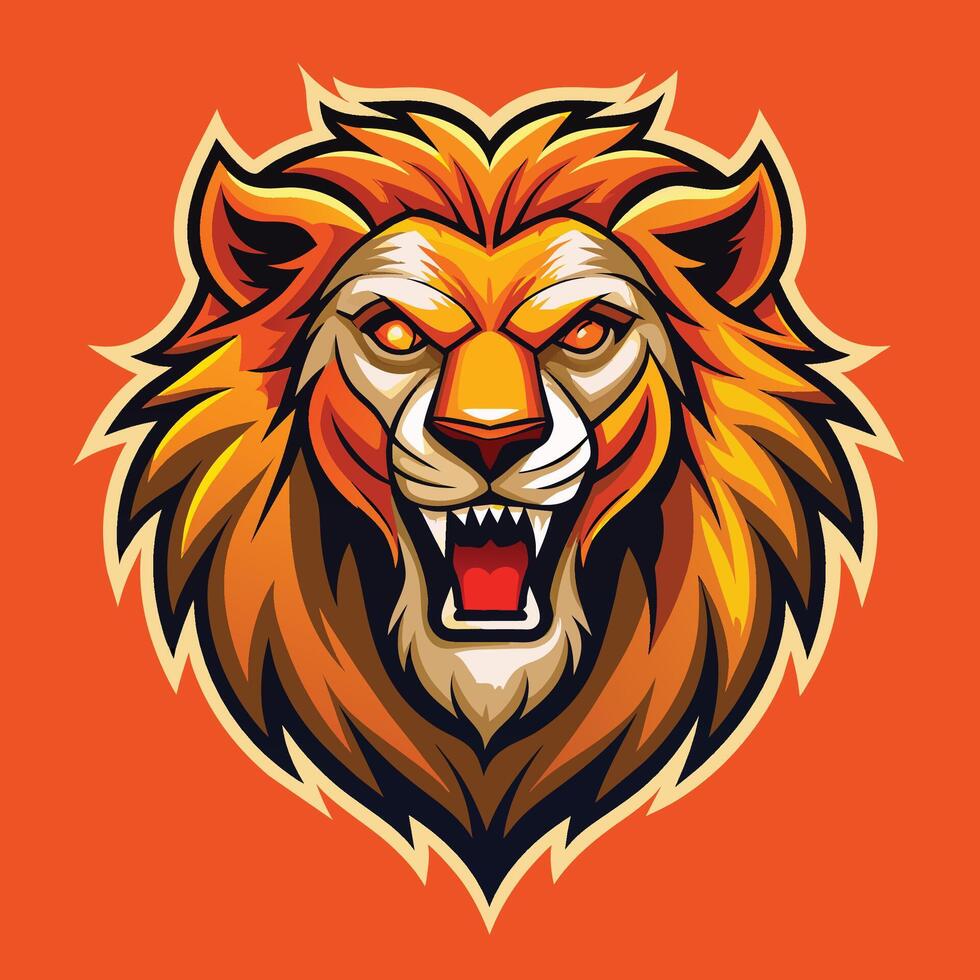 A lions head with its mouth open in a powerful roar, showcasing strength and power, Sporty Lion Mascot Illustration, A sporty and dynamic illustration of the lion mascot head vector