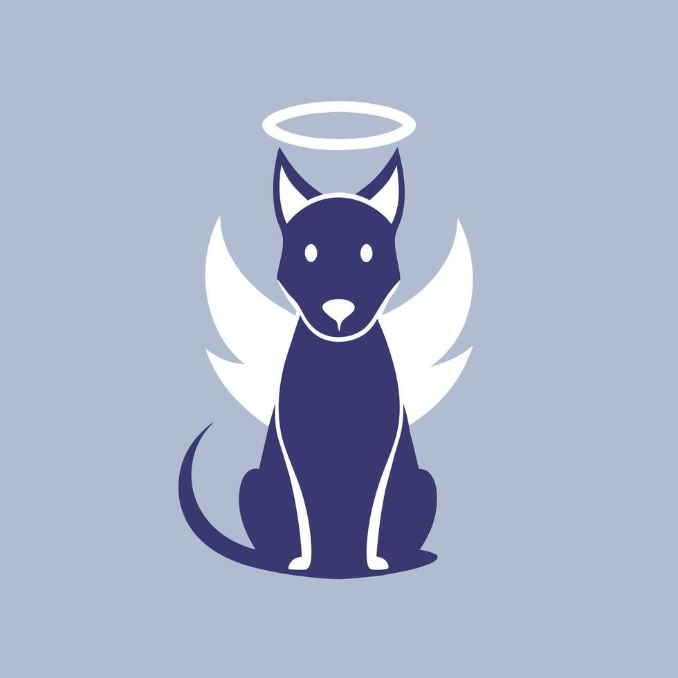 A dog with angel wings is sitting down with a halo above its head, Simple, elegant design of a pet with a halo above its head vector
