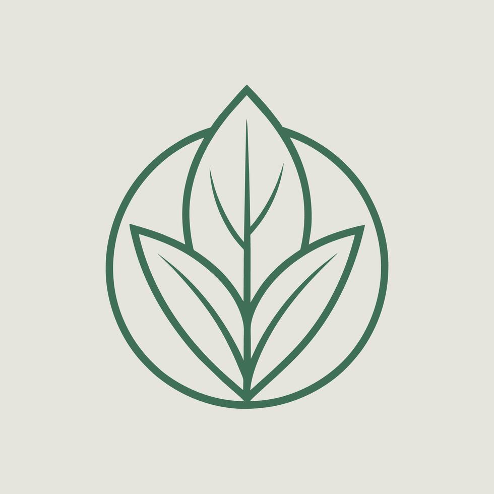 Simple green leaf logo on a clean white background, A minimalist logo featuring a single line drawing of a leaf vector