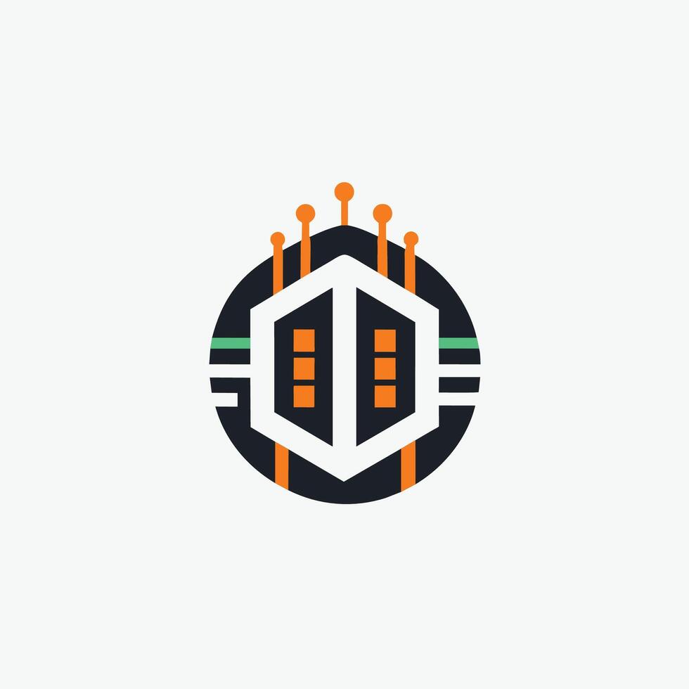 futurista logo en negro y naranja colores con binario elementos, un futurista logo incorporando elementos de binario código o digital muestra vector