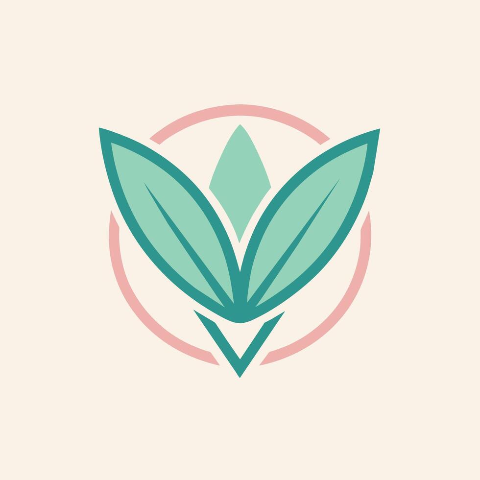 A green leaf with a pink circle around it, representing a minimalist logo for a vegan makeup brand, A minimalist logo for a vegan makeup brand showcasing a minimalist leaf motif vector