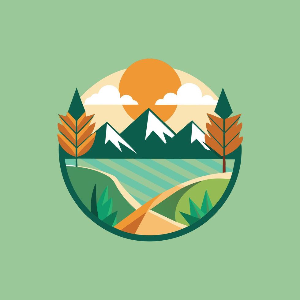 Green landscape with mountains and trees in a minimalist design, A minimalistic representation of nature, minimalist simple modern logo design vector