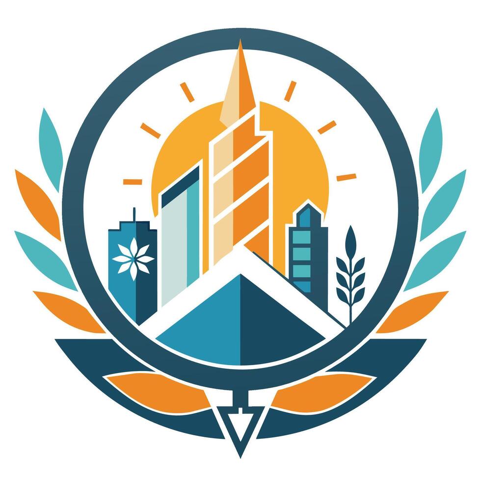 A minimalist logo representing a city skyline with buildings in the background, A minimalist logo that represents efficiency and organization vector