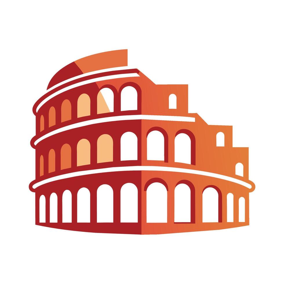 A red building featuring arched windows and architectural arches, A minimalist logo of the Colosseum in Rome, minimalist simple modern logo design vector