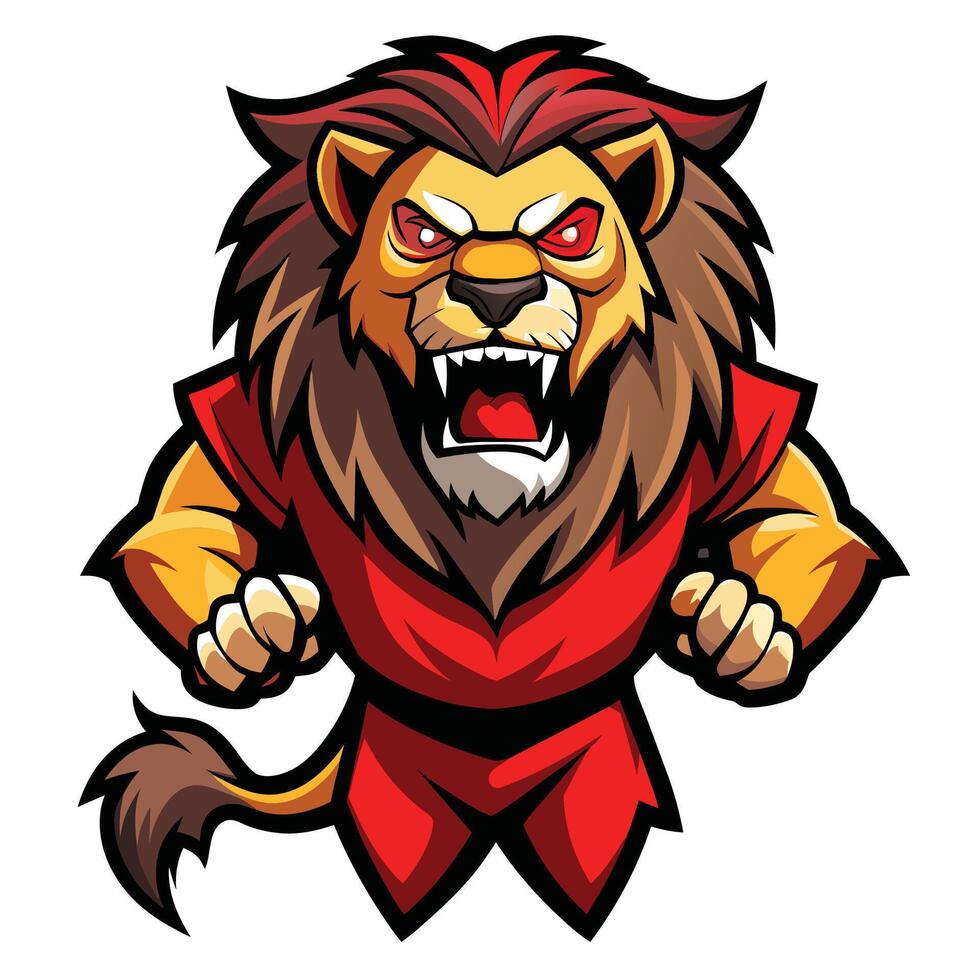 A lion mascot displaying an angry expression, Aggressive Zombie King Lion, Mascot Logo vector