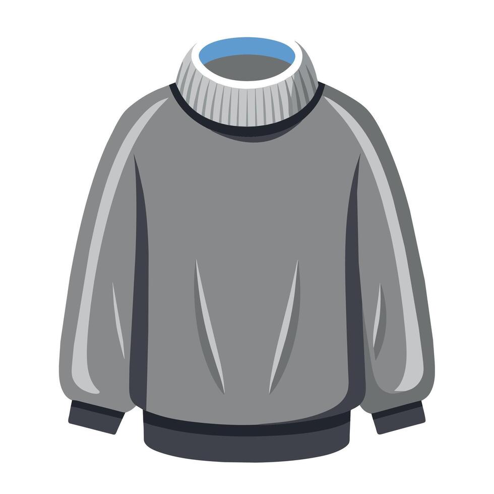 Oversized light gray jacket with a blue collar laying flat on a white surface, A cozy oversized sweater in a light grey hue, minimalist simple modern logo design vector