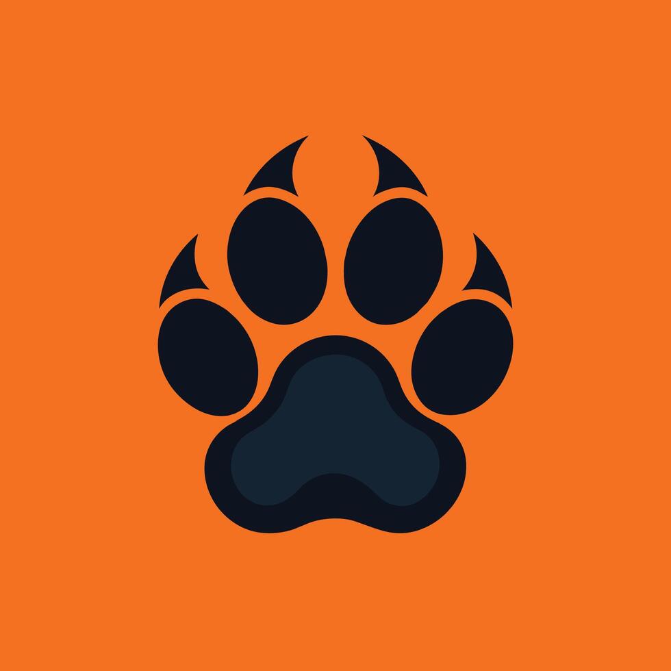A detailed lion paw print imprinted on a vibrant orange background, A minimalist design of a lion's pawprint, minimalist simple modern logo design vector