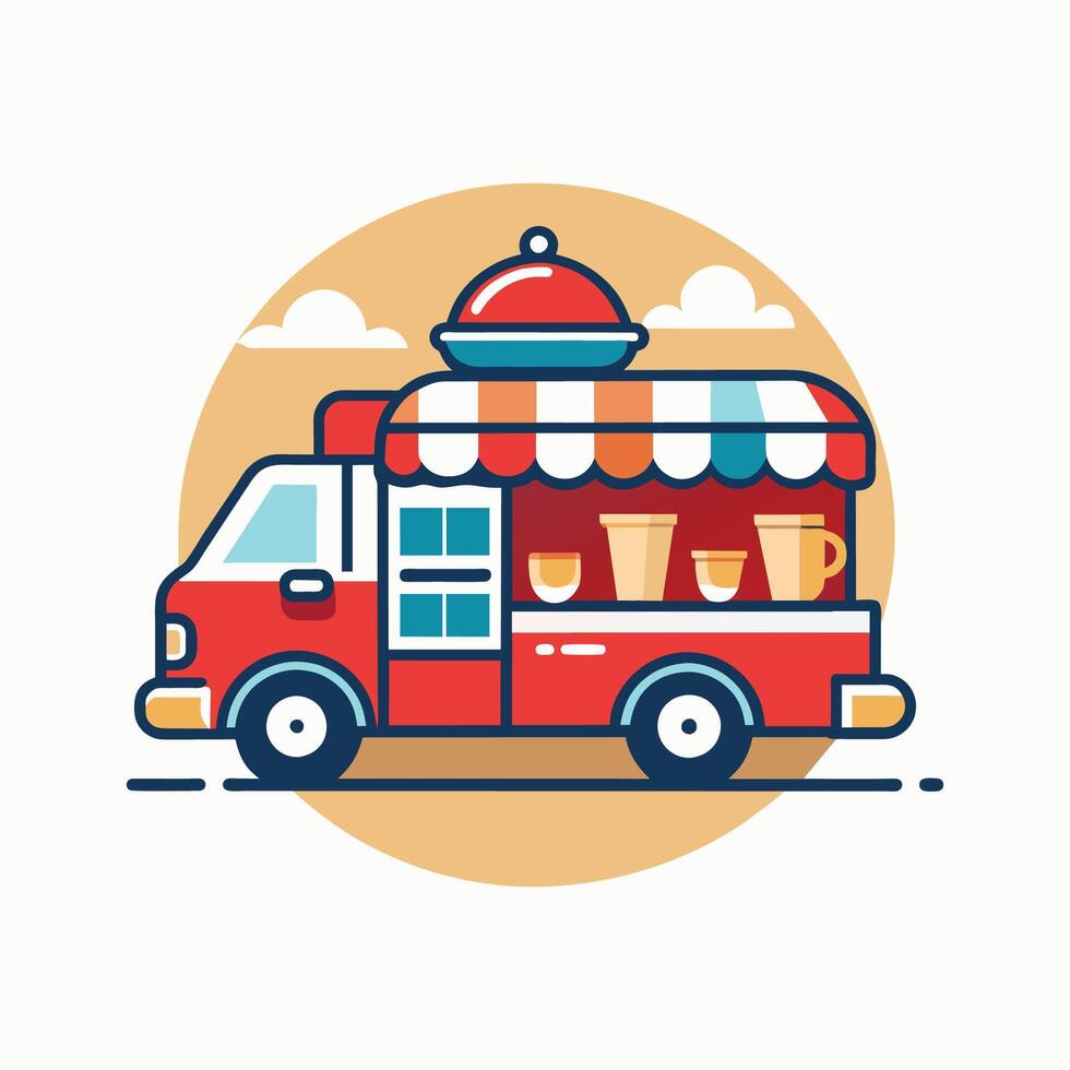 A red truck equipped with a matching red awning on top, creating a cohesive and striking visual, Design a sleek and modern logo showcasing a pet paw in a minimalistic style vector