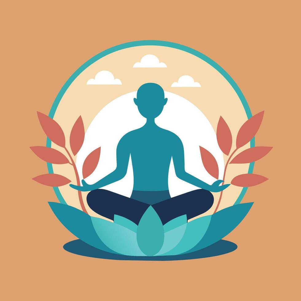 A man sits in a lotus position during a yoga class, A calming image of a peaceful yoga class in session, minimalist simple modern logo design vector