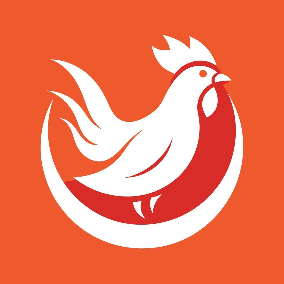 Clean and simple logo with a red and white color scheme, showcasing a rooster silhouette design, A clean and simple logo featuring a chicken silhouette, minimalist simple modern logo design vector