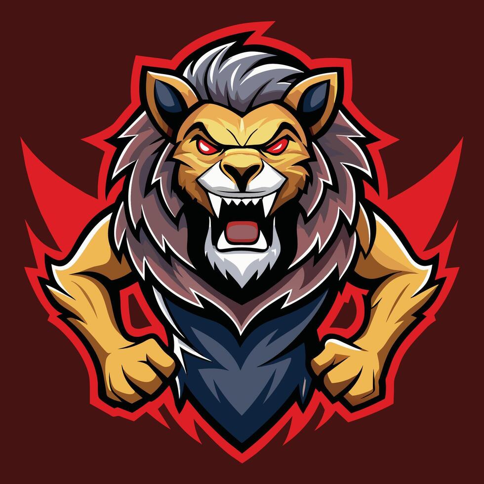 un león mascota mostrando agresivo comportamiento con su boca amplio abierto, agresivo zombi Rey león, mascota logo vector