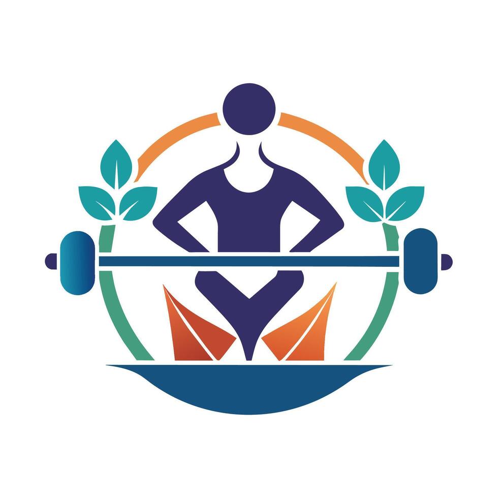 A man holding a barbell in his hands, preparing for a weightlifting session, A minimalist logo that embodies the balance and harmony of mind and body in a gym setting vector