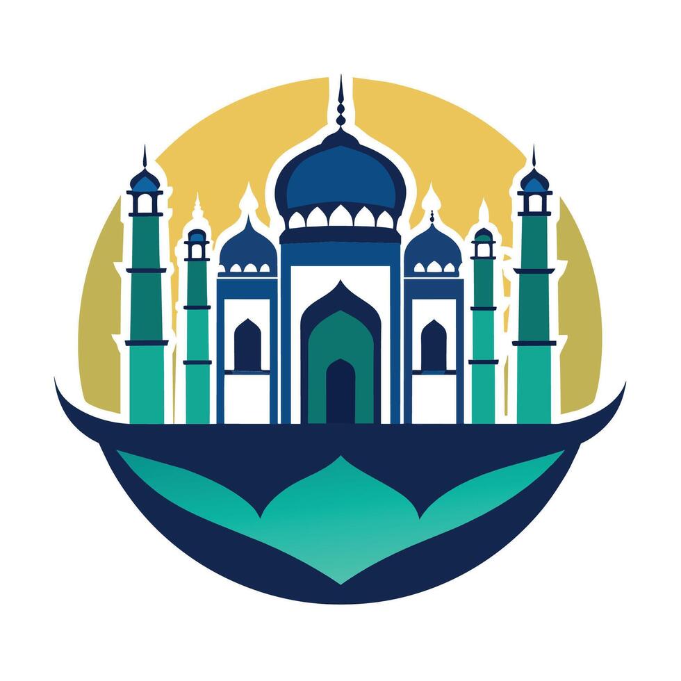 A blue and white building featuring a striking blue dome under clear skies, A clean design of the Taj Mahal, minimalist simple modern logo design vector