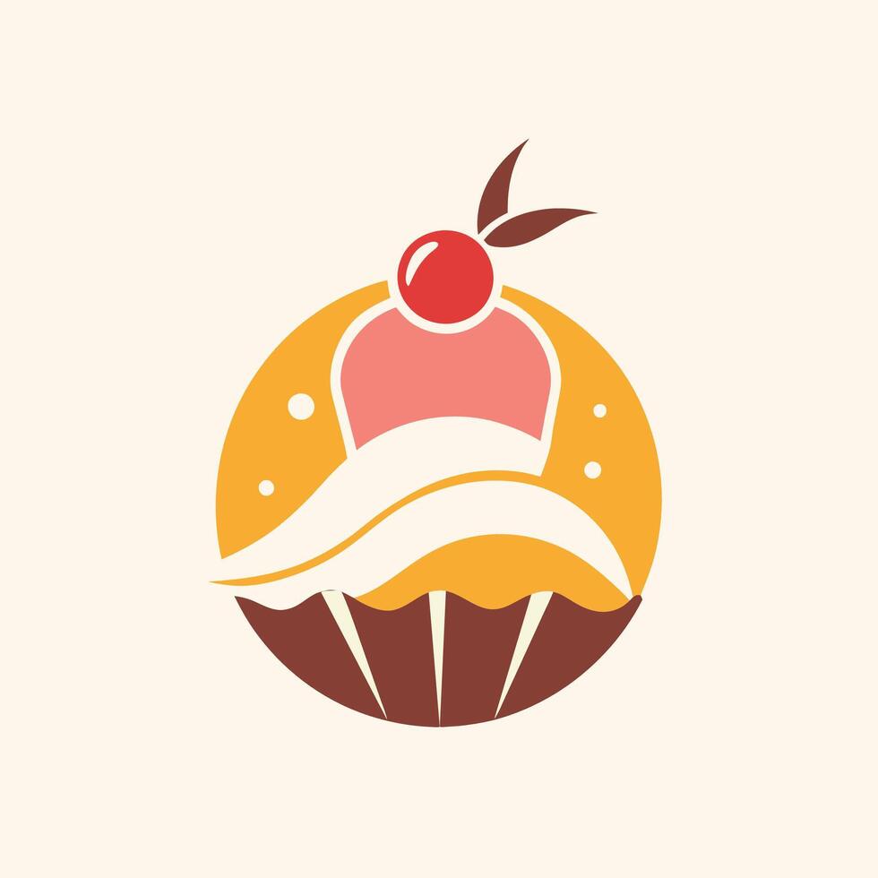 un magdalena coronado con un cereza, creando un delicioso y visualmente atractivo tratar, un limpiar y elegante diseño para un postre cafetería, minimalista sencillo moderno logo diseño vector