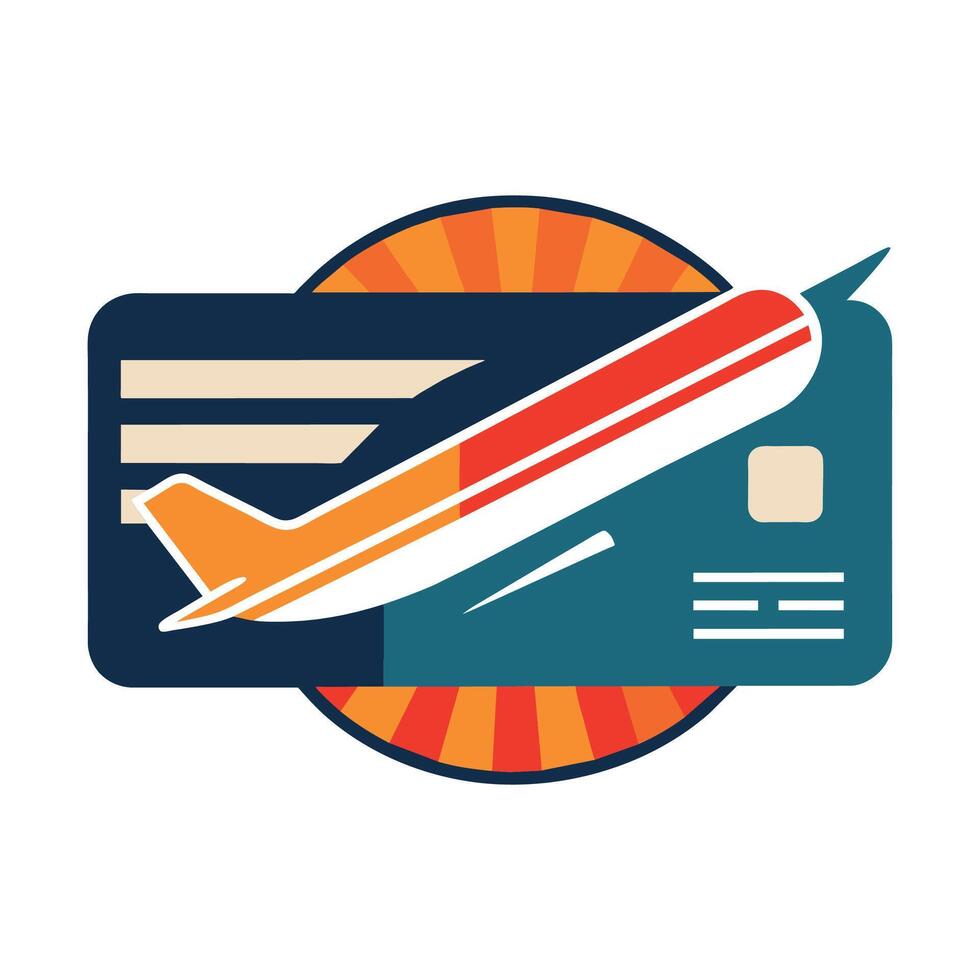 Credit card with a realistic airplane icon on top, representing travel or airline related purchases, An abstract representation of a boarding pass with a minimalist twist vector