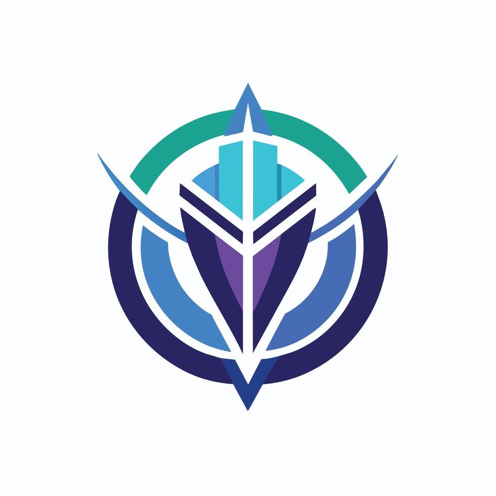 A logo featuring a symmetrical design in blue and green colors with a leaf in the center, symbolizing harmony and precision, A symmetrical layout symbolizing harmony and precision in technology vector