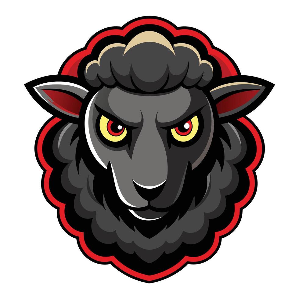 A distinctive black sheep with yellow eyes standing on a white background, Black Sheep Logo Mascot, Distinctive Illustration Graphic vector