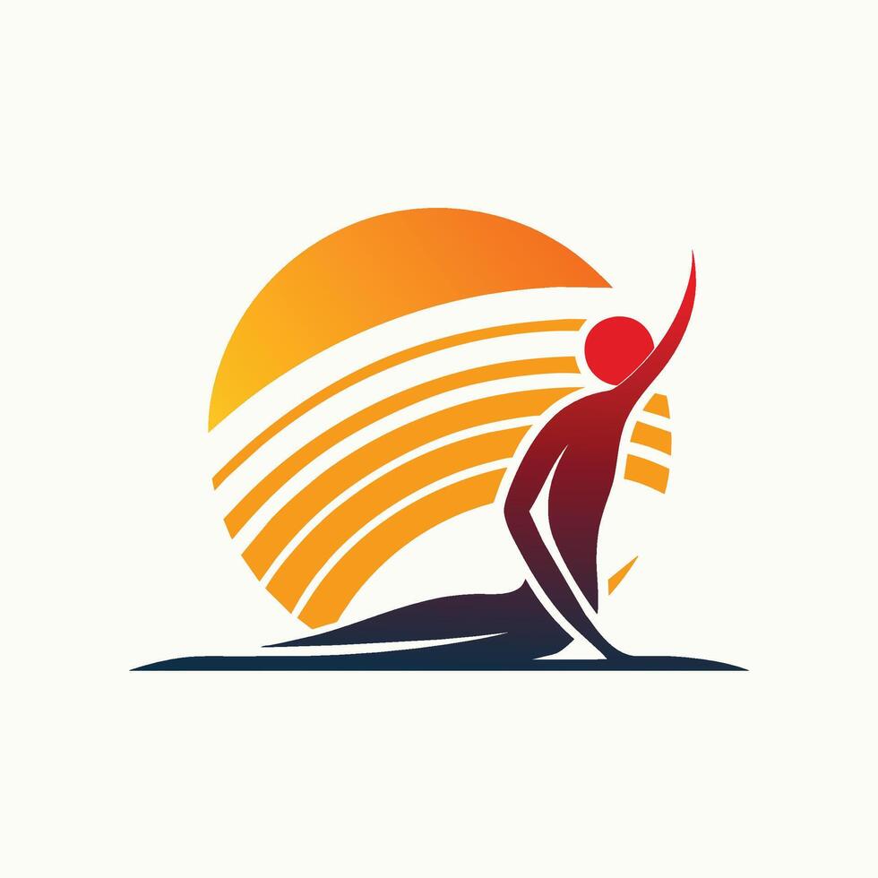 A man standing with arms raised on a hilltop, performing the sun salutation yoga pose, An abstract representation of the sun salutation sequence in bold, modern lines vector
