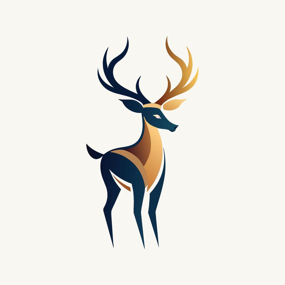 A deer gracefully stands on its hind legs against a white background, Combination of negative space and delicate lines to create a deer logo vector