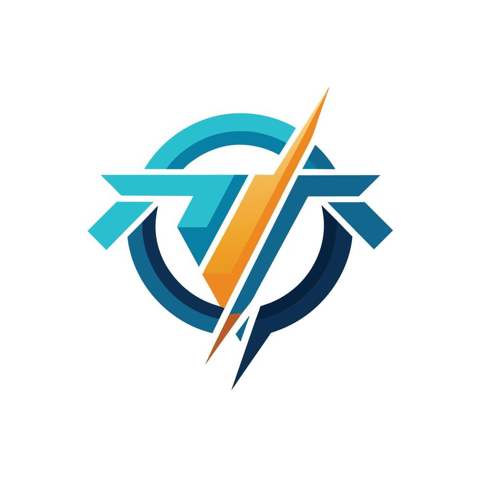 un moderno logo presentando un azul y naranja color esquema con un prominente flecha símbolo, limpiar y moderno diseño reflejando el poder de tecnología vector