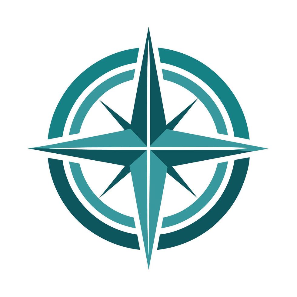 Blue and green compass placed on a plain white surface, An emblem featuring a simplified version of a compass rose, representing navigation and direction in logistics vector