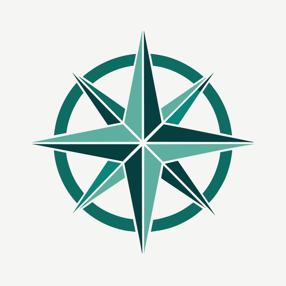 verde y blanco Brújula en blanco fondo, un emblema presentando un simplificado versión de un Brújula rosa, representando navegación y dirección en logística vector