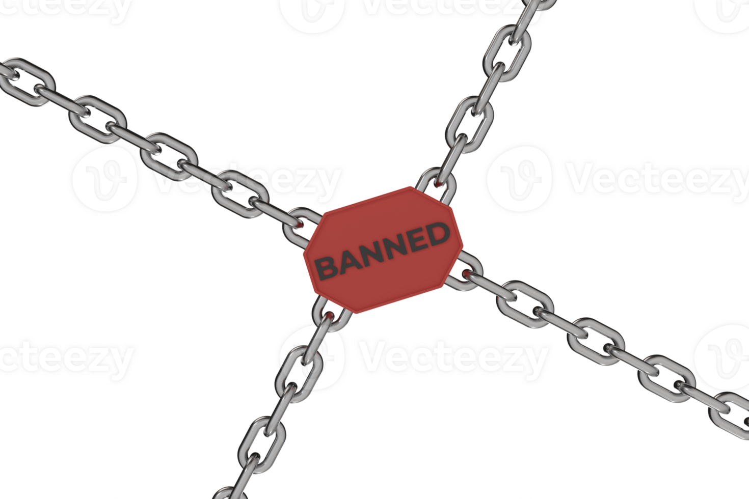 3d render of chain and banned writing. concept illustration of blocking or prohibiting a product png