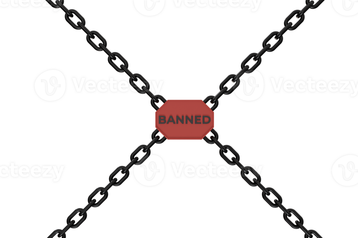 3d render of chain and banned writing. concept illustration of blocking or prohibiting a product png
