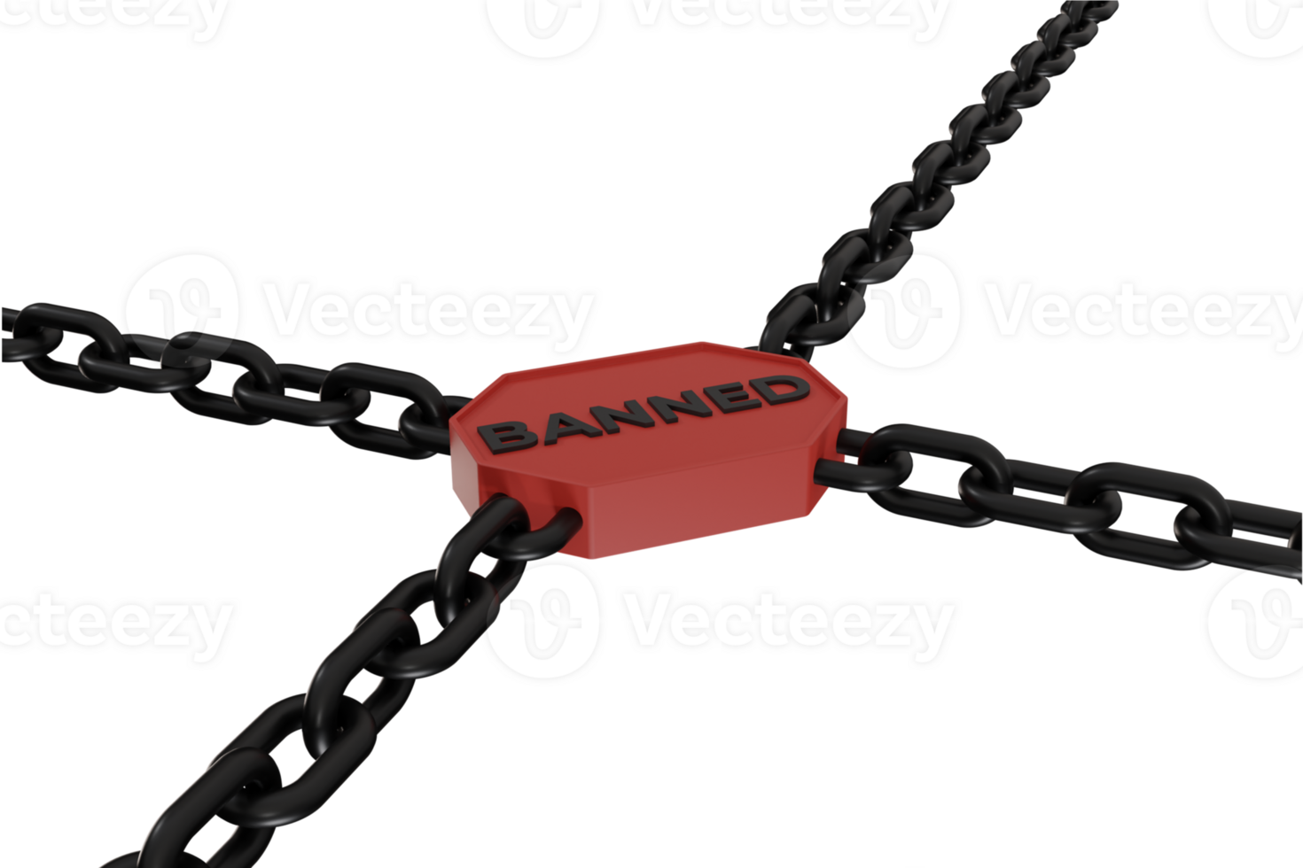 3d render of chain and banned writing. concept illustration of blocking or prohibiting a product png