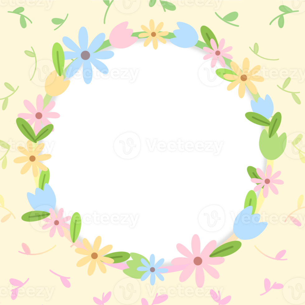Spring frame with flowers and leaves, spring border, background illustration for decoration and copy space png