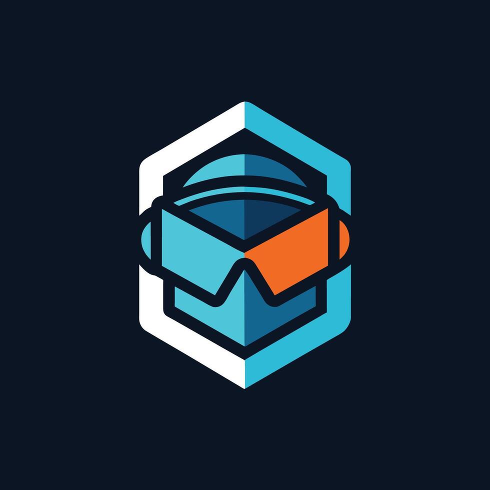 Blue and Orange Logo With Goggles, Clean Logo for Virtual Reality Solutions Provider, minimalist simple modern logo design vector