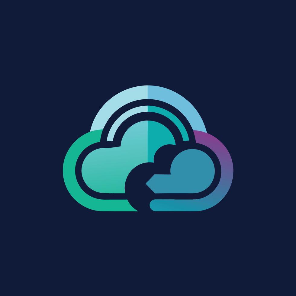 A blue and green cloud logo stands out against a dark background, Clean Logo for Cloud Computing Consulting Firm, minimalist simple modern logo design vector