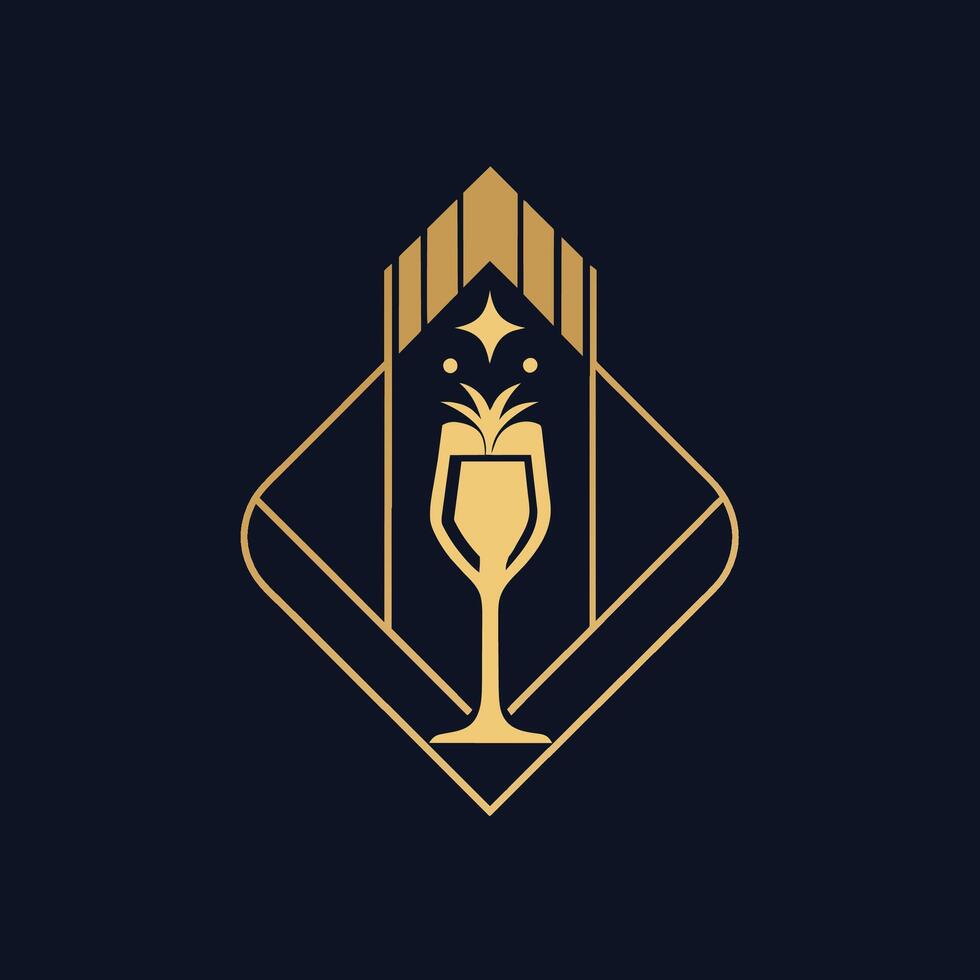A glass of wine sitting on a black background, creating a simple and elegant visual, Craft a simple and sophisticated logo for a prestigious champagne brand vector