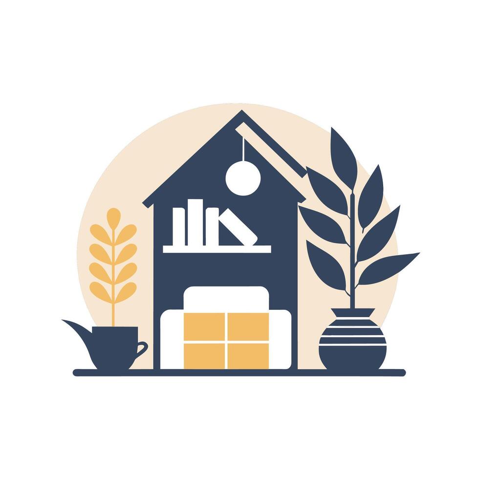 A house adorned with a plant in a pot, creating a cozy atmosphere in a residential setting, A simple yet stylish logo that evokes a sense of comfort and sophistication for a modern home goods store vector