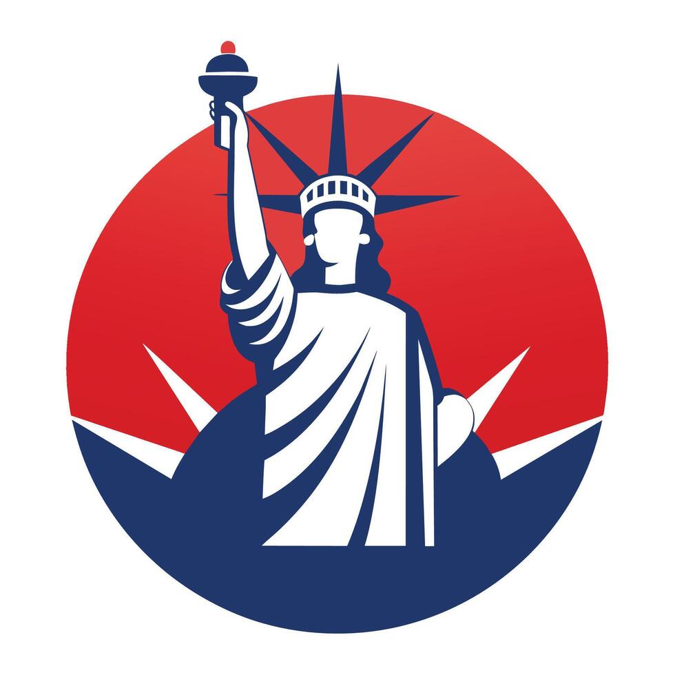 The Statue of Liberty, a colossal neoclassical sculpture, stands tall while holding a torch in her hand, A simplified version of the Statue of Liberty, minimalist simple modern logo design vector