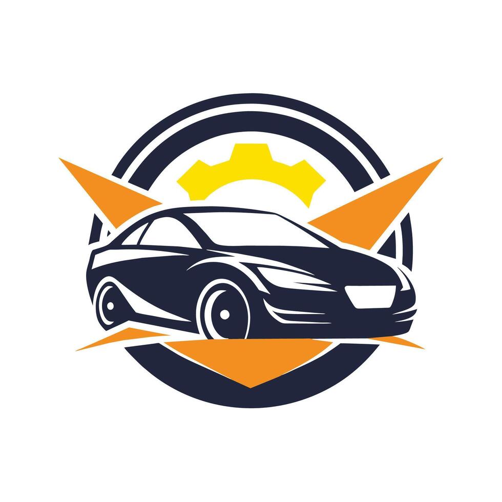 A car with a sun symbol on the roof parked in a garage, Craft a minimalist symbol for a car service center, minimalist simple modern logo design vector