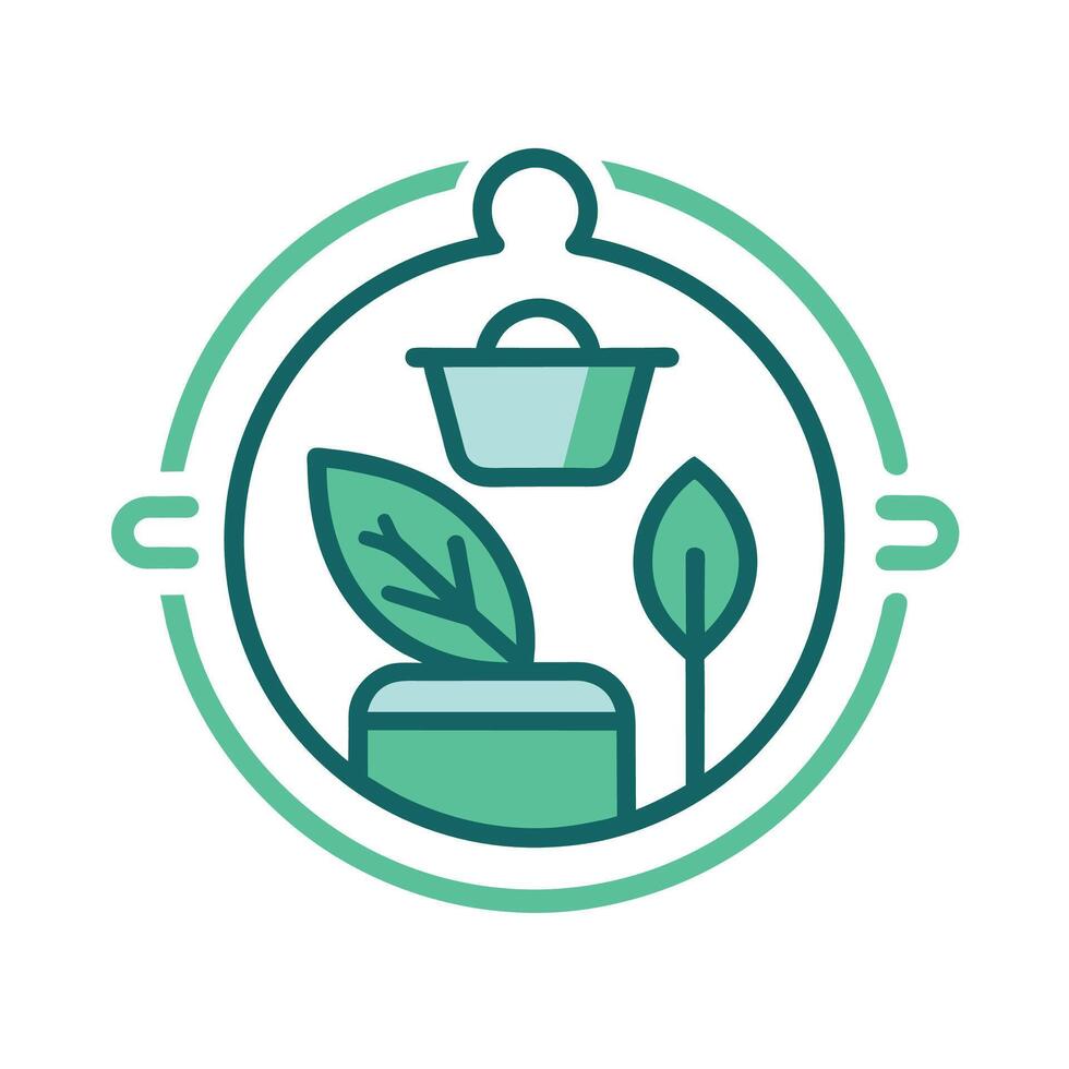 A green plant stands in a circle on a white backdrop, Craft a clean and modern icon for a plastic-free kitchenware brand vector