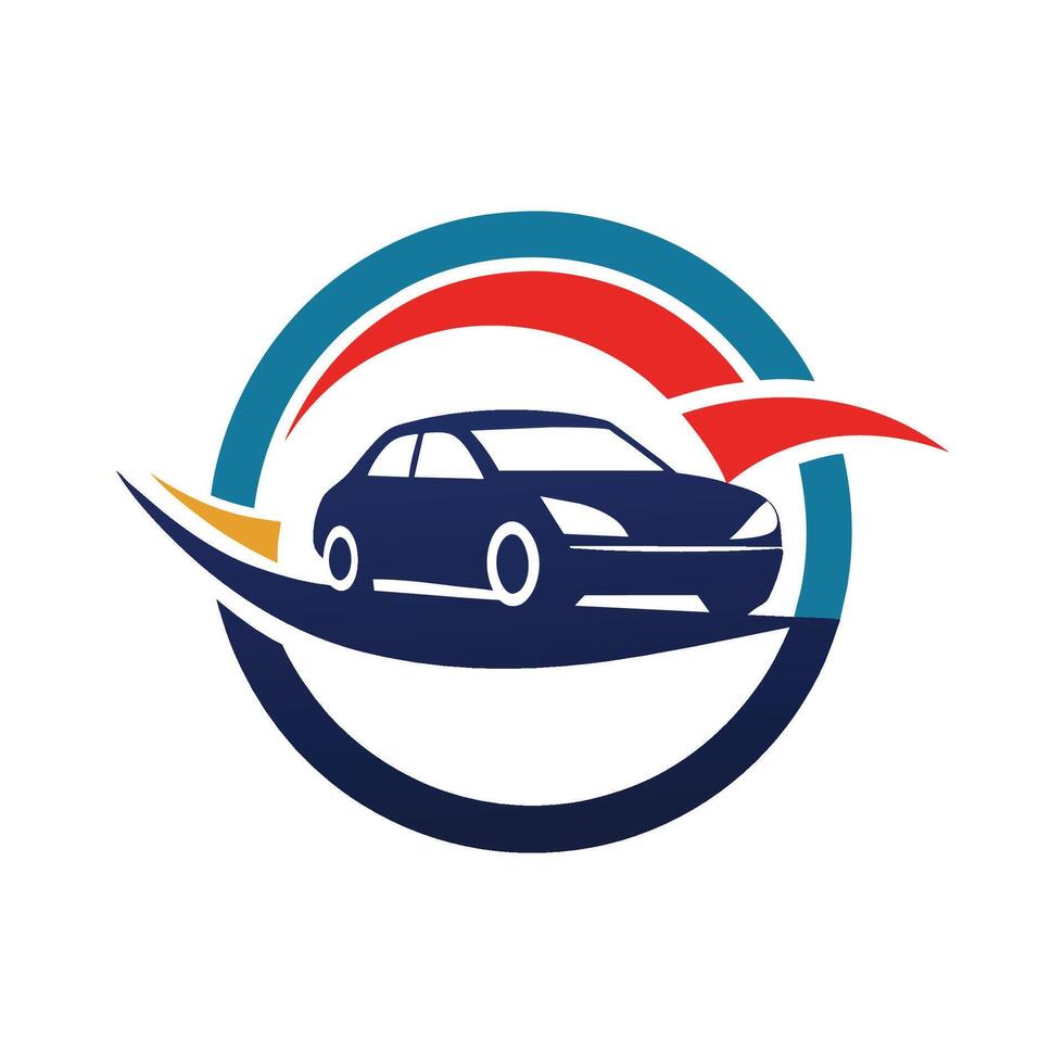 A car logo displayed against a patriotic red, white, and blue backdrop, A subtle nod to the business of selling cars, minimalist simple modern logo design vector