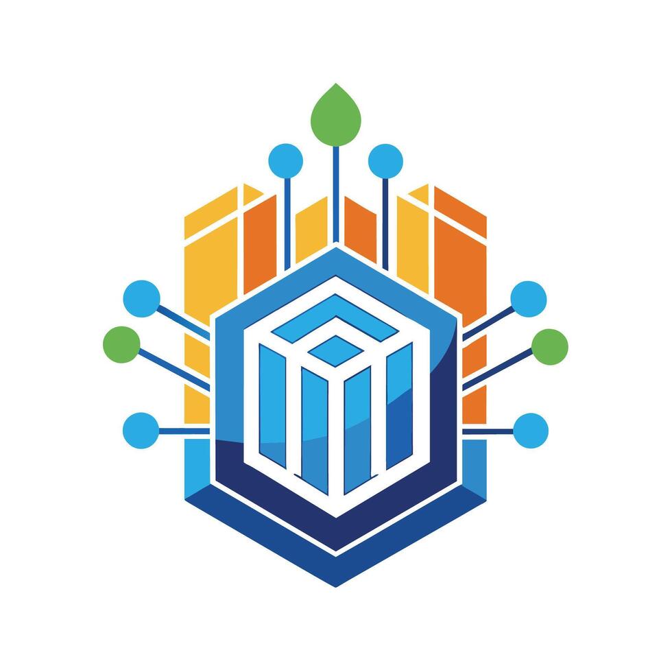 Digital technology company logo featuring a hexagonal structure, Basic illustration of a digital technology hub, minimalist simple modern logo design vector