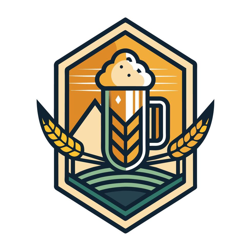 A mug of beer placed next to ears of wheat, A sleek logo for a craft beer brewery, minimalist simple modern logo design vector