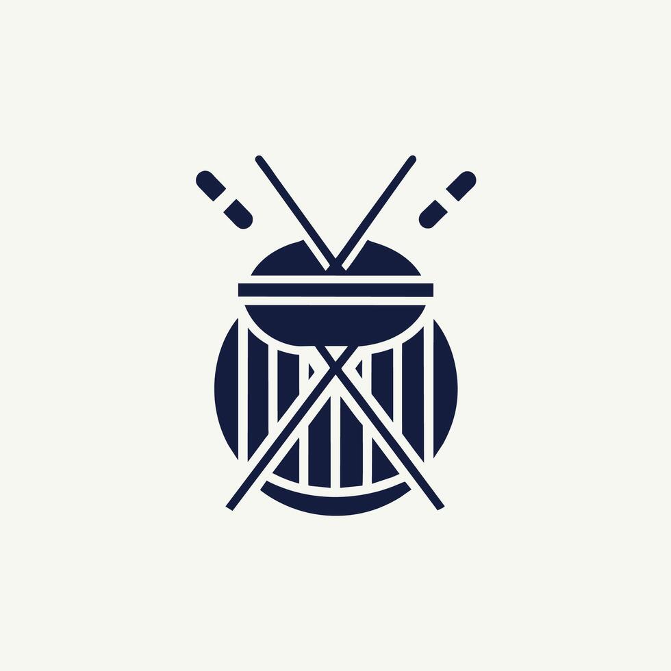 A drum and two crossed oars displayed against a white backdrop, Create a logo that symbolizes the rhythm of a drumbeat, minimalist simple modern logo design vector